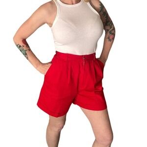 Essentials Sport Pleated Bermuda Shorts Women 6 Red High‎ Waisted Cotton Cuffed